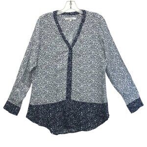 Foxcroft Womens Navy & White Long Sleeve Button-Up Tunic Blouse Size 10